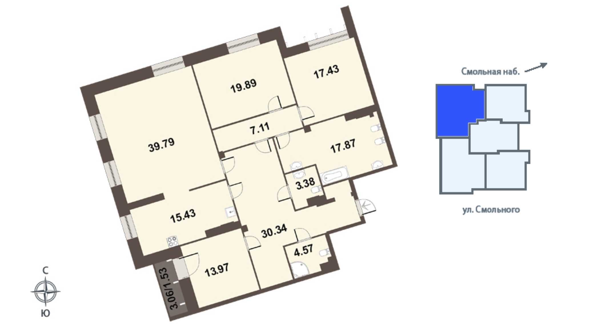 Четырехкомнатная квартира в : площадь 172.4 м2 , этаж: 6 – купить в Санкт-Петербурге